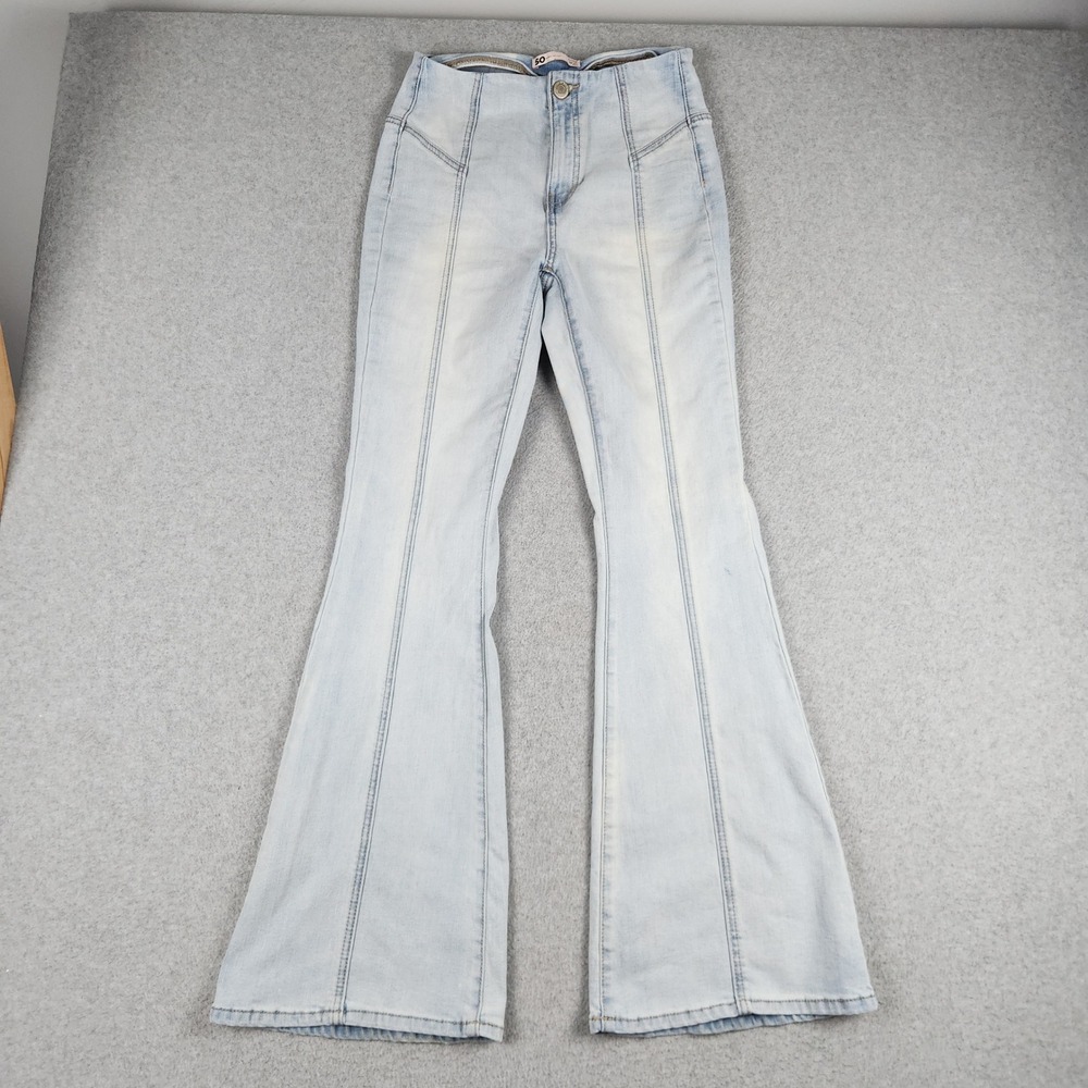 SO Flare Jeans Womens 5/27 Blue Denim Light Wash High Rise Seam Front Streetwear